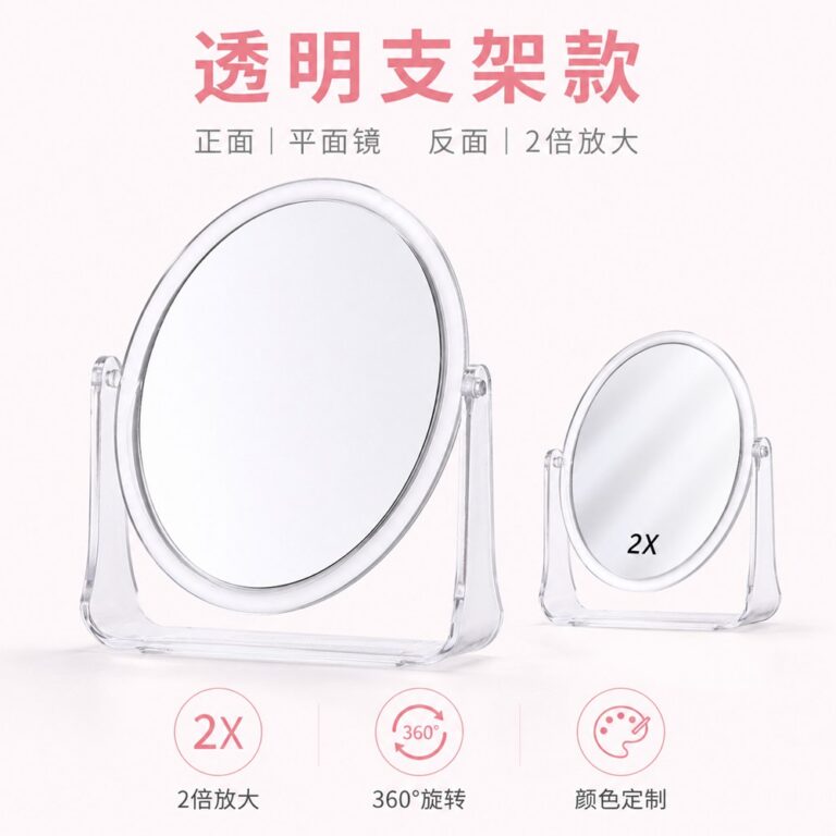 Desktop Vanity Mirror Transparent Round Desktop Makeup Mirror with 2X Magnification
