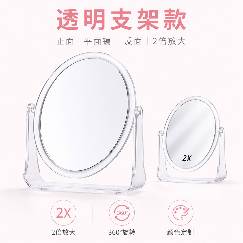 Desktop Vanity Mirror Transparent Round Desktop Makeup Mirror with 2X Magnification