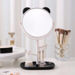 Desktop Vanity Mirror Cute Cat Ear & Bear Ear Desktop Mirror with Hanging Rack