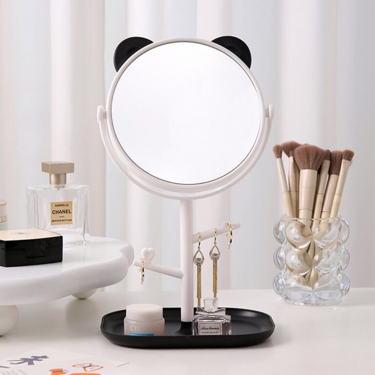 Desktop Vanity Mirror Cute Cat Ear & Bear Ear Desktop Mirror with Hanging Rack