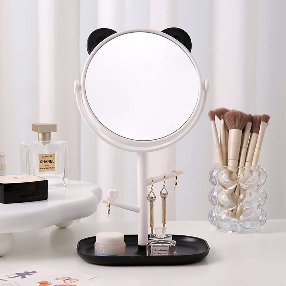 Desktop Vanity Mirror Cute Cat Ear & Bear Ear Desktop Mirror with Hanging Rack