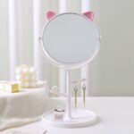 Desktop Vanity Mirror Cute Cat Ear & Bear Ear Desktop Mirror with Hanging Rack